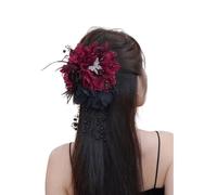 Butterfly Tears Tassel Hair Clip, Women Girls Elegant Shiny Silk Butterfly Rose Tassel Hair Claw For Weddings, Parties, Everyday Style (Red a)