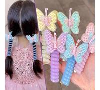Butterfly Telephone Wire Hair Bands, Butterfly & Colorful Telephone Wire Hair Bands for Kids, Colorful Butterfly Spiral Hair Ties for Girls, Telephone Cord Headband for Ponytail Hair (2 Sets-10 Pcs)