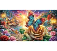Butterfly-with-Rose-in-Cosmic-Temple 1000 pezzi Puzzle per donne e uomini Carta riciclata Sfida di gioco educativo Gioco stimolante Bellissimo puzzle decorativo 38x26/1000 pezzi