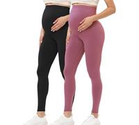 Buttergene Leggings Premaman da Donna, sopra la Pancia, Abbigliamento Attivo, Allenamento, Yoga, Collant, Confezione da 2 Nero/Rosa Scuro, S