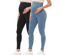 Buttergene Leggings Premaman da Donna, sopra la Pancia, Abbigliamento Attivo, Allenamento, Yoga, Collant, Confezione da 2 Nero/Blu Scuro, M