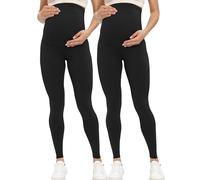 Buttergene Leggings Premaman da Donna, sopra la Pancia, Abbigliamento Attivo, Allenamento, Yoga, Collant, 2 Confezioni Nere, M