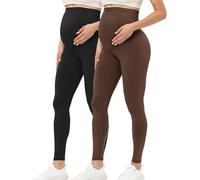 Buttergene Women's Maternity Over The Belly Modellanti, Calze sopra Il Ginocchio, Vita Alta, Foderati, Leggings finali, Accessori di Laurea, Pantaloni di maternità, Confezione da 2 Nero/caffè, L Donna