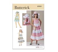 Butterick Cartamodello B7051A - Cartamodello per abito da bambina in due lunghezze e cappello in tre taglie A (7-8-10-12-14)