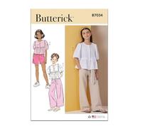BUTTERICK Sewing Pattern B7034A - Cartamodello per maglietta, pantaloncini, pantaloni e fusciacca da bambina (7-8-10-12-14)