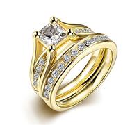Butterme Delle donne degli uomini Wedding Bands Anelli Set cristallo dell'elemento di Swarovski di titanio placcato oro fascia di cerimonia nuziale dell'anello Comfort Fit Size 6-9