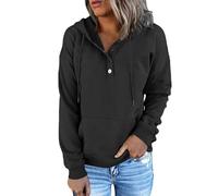 Button Down Sweatshirt For Women | Long Sleeve Solid Pullover Tops With Pocket | Loose Sweatshirt, Hooded Pullover Top, Fall Winter Clothes