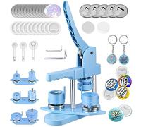 Button Maker Badge Machine 25+32+58 mm distintivo macchina creatore, 300 set distintivi in plastica, con 10 apribottiglie, 10 set portachiavi, forme e taglierina carta rotonda (blu)