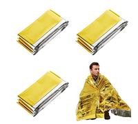 Butyeak Coperta Termica, Coperta Termica Emergenza Oro Argento 3 Pezzi, 210×160cm, Coperta Termica Sopravvivenza, per Salvataggio Protegge da Freddo, Pioggia, Calore e Vento, All'aperto