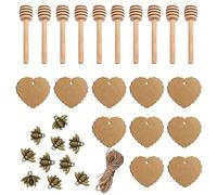 Butyeak Miele Bastoncini in Legno, Cucchiaio Miele, Lnclude 10 api in Bronzo, 10 Etichette in Carta Kraft e 2 Metri di Spago di Iuta, Regali Natale