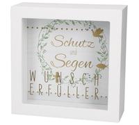 Butzon & Bercker Bilderrahmen-Spardose Wunscherfüller 14 x 14 x 5,5 cm - Holz 2-in-1 Geschenkbox zum Aufstellen, individualisierbares Hintergrundbild, Golddruck auf Glasscheibe, originelle Verpackung