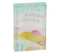 Butzon & Bercker Glasquader - Glas-Dekoblock 9 x 6 cm mit farbiger Botschaft zum Aufstellen, handgeschliffen, Geschenkidee zum Geburtstag, in Geschenkverpackung