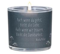 Butzon & Bercker Glaswindlicht zur Trauer Ø 6,5 cm - mundgeblasenes Windlicht mit farbig bedrucktem Pergamentumleger, Lieferung in grüner Geschenkverpackung mit weißem Teelicht