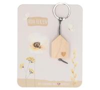 Butzon & Bercker Holz-Schlüsselanhänger Von Herzen 10,5 x 3 cm - aus unbehandeltem Eichenholz mit Herz-Lasergravur, graues Lederband, Lieferung auf Backcard mit inspirierendem Spruch