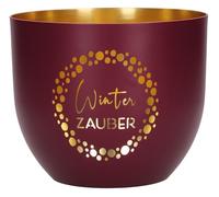 Butzon & Bercker Metall-Windlicht Ø 11 cm Winterzauber - dunkelrot-matt, durchbrochenes Motiv, innen goldveredelt, Lieferung in Geschenkverpackung