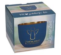 Butzon & Bercker Metallwindlicht Ø 11 cm - blau-mattes Windlicht aus Metall mit durchbrochenem Motiv, goldveredelt innen, Lieferung in Geschenkverpackung