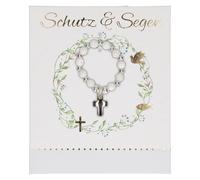 Butzon & Bercker Tauf-Armband - Stretch-Armband mit weißen Glasperlen, Rosenperlen aus Metall und Kreuz-Anhänger, Lieferung in Geschenkverpackung