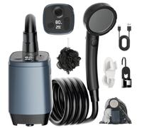 Buudala Doccia da Campeggio con Display Digital,6000mAh Doccia Ricaricabile Portatile,IPX7,4 modalità di Doccia e Un Tubo da 2M,Viaggi, Escursioni, Campeggio, Docce all'aperto, Animali Domestici