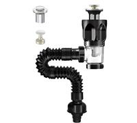 Buudreza Scarico lavandino bagno, Tubo Scarico lavandino cucina con scarico automatico, sifone con piletta, tubo di scarico in PVC anti-intasamento, antiodore e antiinsetto (nero)
