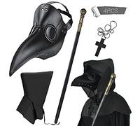 BUUFAN Maschera da medico della peste, in pelle PU, con becco lungo per naso, con mantello, crocifissione, collana, scettro, per cosplay e Halloween, 4 pezzi