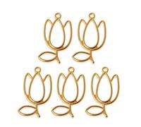 Buwei 5Pcs Tulipani Fiore Cornice in Metallo Ciondolo Open Bezel Blank Setting Gioielli in Resina UV