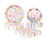 Buwico Set di 60 piatti di carta e tovaglioli usa e getta, per feste floreali, per la primavera, il giardino, per la festa del bambino, il compleanno, il matrimonio, il tè del pomeriggio (design