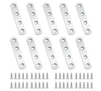 BuxiuGK 10 Pezzi Staffa Piatta Staffa Angolare Piatta Acciaio Inossidabile 80x16 mm con 40 pezzi viti per Il Fissaggio di Mobili