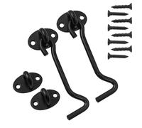 BuxiuGK 2 Pezzi Gancio in Acciaio Inox 4 Pollici/100mm,Gancio per Finestra con 8 Viti di Montaggio per Porta Fienile, Armadio, Finestra,Nero