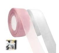 BuxiuGK 2 Rotoli Nastro Raso Organza 50 mm x 45 Metri,Nastro in Organza Trasparente per Matrimoni,Natale,Ringraziamento,Confezioni Regalo(Rosa,Bianco)