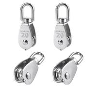 BuxiuGK 4 Pezzi 20 mm Puleggia Singolo Blocco Carrucole in 304 Acciaio Inox Singola Puleggia Gru Girevole Gancio Singola Ruolo Puleggia Carico Carico 75 Kg- Argento