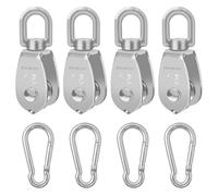 BuxiuGK 4 Pezzi M15 Puleggia in acciaio inox 304 con 4 Pezzi M4 Moschettone,Puleggia singola per funi metalliche fino a 6 mm di diametro,Capacità di Carico 35 Kg