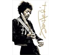 BUY ART FOR LESS Poster con stampa artistica di Jimi Hendrix che suona la chitarra, in bianco e nero, 91 x 61 cm