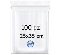 BUY SAFE - Sacchetti Plastica Richiudibili, Sacchetti Ermetici per Alimenti, Vestiti e Oggetti con Chiusura a Cerniera, Buste Trasparenti Richiudibili Resistenti e Riutilizzabili, 25x35-100 Pz