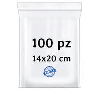 BUY SAFE - Sacchetti Plastica Richiudibili, Sacchetti Ermetici per Alimenti, Vestiti e Oggetti con Chiusura a Cerniera, Buste Trasparenti Richiudibili Resistenti e Riutilizzabili, 14x20-100 Pz