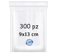 BUY SAFE - Sacchetti Plastica Richiudibili, Sacchetti Ermetici per Alimenti, Vestiti e Oggetti con Chiusura a Cerniera, Buste Trasparenti Richiudibili Resistenti e Riutilizzabili, 9x13-300 Pz