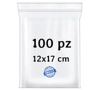 BUY SAFE - Sacchetti Plastica Richiudibili, Sacchetti Ermetici per Alimenti, Vestiti e Oggetti con Chiusura a Cerniera, Buste Trasparenti Richiudibili Resistenti e Riutilizzabili, 12x17-100 Pz