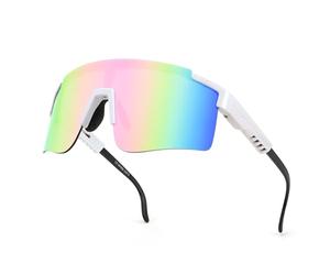 BUYAGE Occhiali da sole da ciclismo per uomini e donne, occhiali da baseball sportivi anni '80 con visiera regolabile per le gambe per età 8-16, bianco/rosa, 133 mm