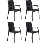 BUYBUY Kit 4 Sedie Stile Rattan Con Braccioli Colore Nero KITBRC02B