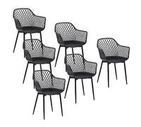 buybyroom Set di 6 sedie da pranzo con bracciolo Schienale Gambe in metallo Sedia da cucina Poltrona Seduta Sedia in plastica, Nero
