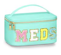 BuyCard Borsa per medicinali in ciniglia, in nylon, per medicinali, trucchi, con cerniera e manico, borsa per cosmetici da donna, Verde, Preppy Varsity