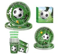 BuyCard Set di stoviglie per feste di compleanno, per 10 persone, decorazione da calcio, per compleanno, 60 pezzi, per feste di compleanno per bambini, con tovaglioli, piatti, cannucce