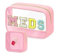 BuyCard Trousse in ciniglia trasparente con lettere per il trucco, da viaggio, in nylon e PVC, con cerniera, impermeabile, grande, trasparente, da viaggio, per donne e ragazze, MEDS-Rosa, 2 pezzi