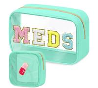 BuyCard Trousse in ciniglia trasparente con lettere per il trucco, da viaggio, in nylon e PVC, con cerniera, impermeabile, grande, trasparente, da viaggio, per donne e ragazze, MEDS-Verde, 2 pezzi