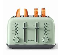 BUYDEEM Cozy Greenish - Tostapane retrò, extra large, in acciaio inox con leva di sollevamento, funzione bagel e muffin, vassoio per crumb removibile, 7 toast shade settings