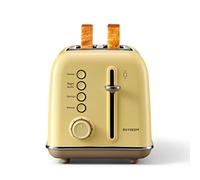 BUYDEEM Tostapane retrò a 2 slice extra large, in acciaio inox con leve di sollevamento, funzione bagel e muffin, vassoio rimovibile per crumb, 7 toast shade settings - Mellow Yellow