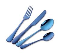 Buyer Star 16 Pezzi Set di Posate in Acciaio Inossidabile Blu coltelli e forchette Cucchiaio da Dessert Cucchiaino
