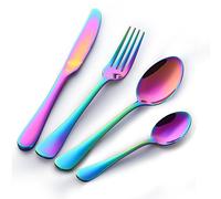 Buyer Star 4 pezzi Posate colorate, Posate arcobaleno Acciaio inossidabile Set di posate Argenteria Cena utensili Set Coltelleria