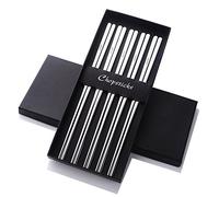 Buyer Star 5 Coppie Set di bacchette Acciaio inossidabile Coreano Chopstick 9 pollici Bacchette piatti Argento riutilizzabile Anti-caldo bastoncini con confezione regalo