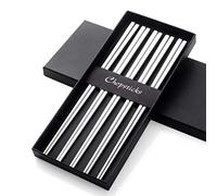 Buyer Star Bacchette d'Argento 5 Coppie di Bacchette Acciaio Inossidabile 304 18/10 Riutilizzabile Metallo Forma Quadrata per Sushi Cena Set da tavola