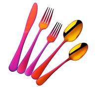 Buyer Star - Set di 20 posate in acciaio inossidabile, colori viola e rosso, lucidato a specchio, servizio per 4 persone, include coltello/forchetta/cucchiaio, lavabile in lavastoviglie (20-Magic Red)